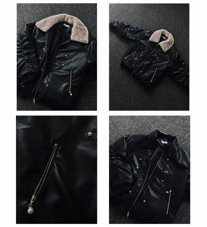 PAIKI PU Leather Bomber Jacket