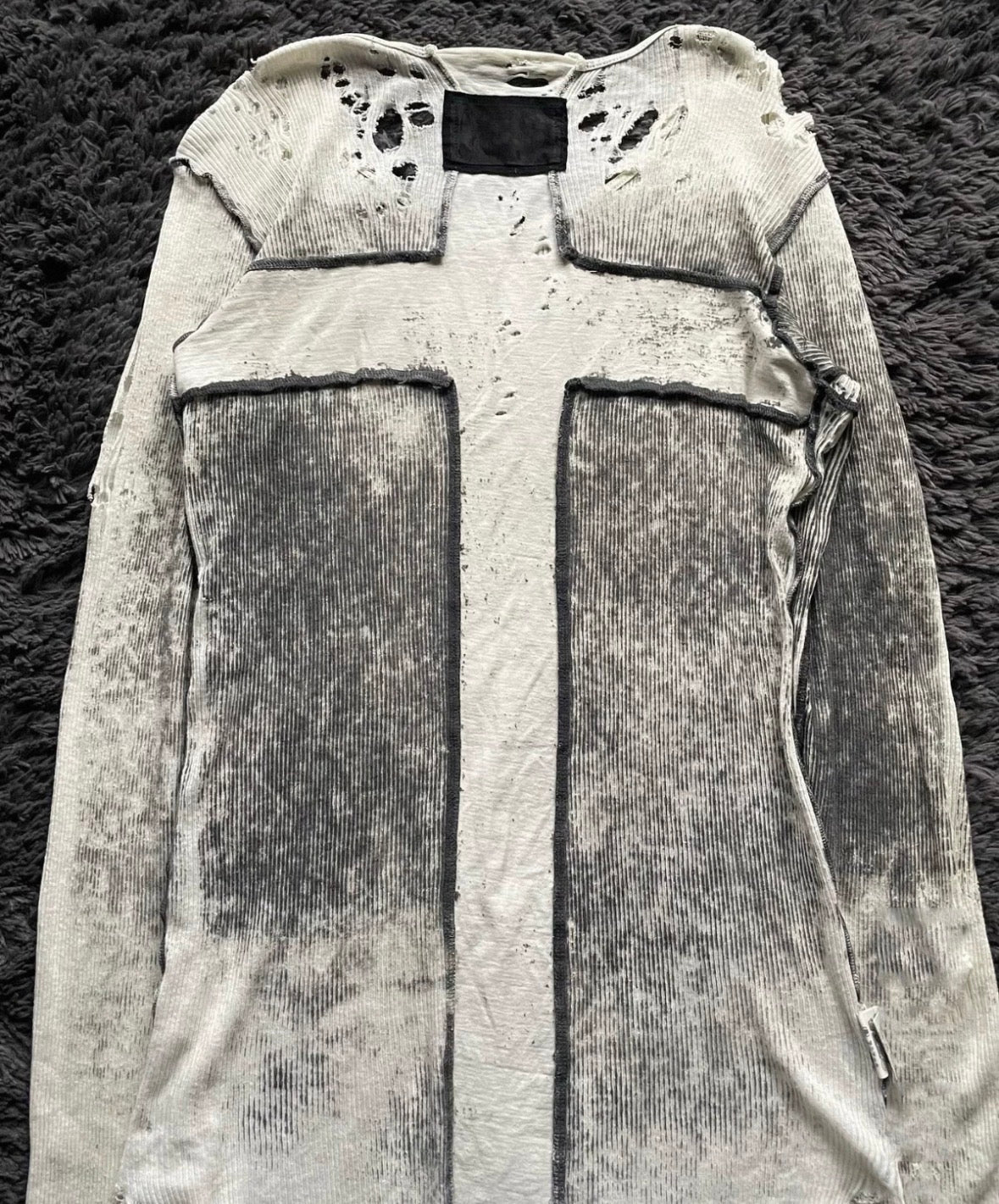 Distressed Cross Patch Long Sleeve T-Shirt