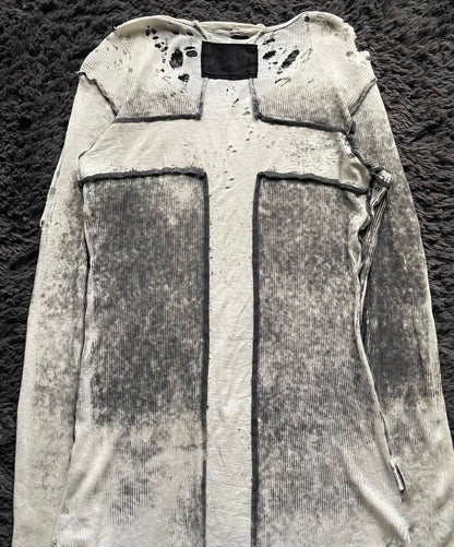 Distressed Cross Patch Long Sleeve T-Shirt