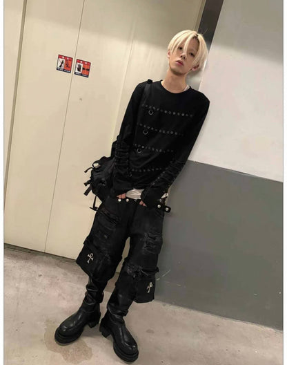 CINDER VEIN Dリングストラップ 長袖Tシャツ SELFISH