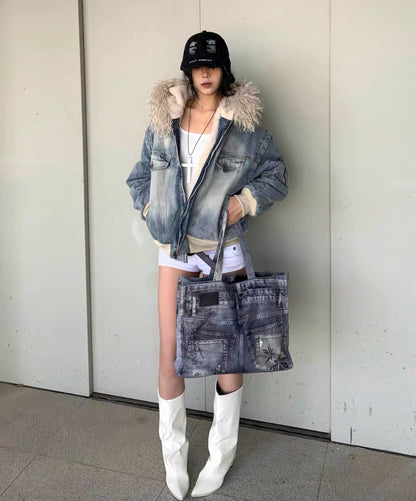WANNA LAB Denim Print  Bag