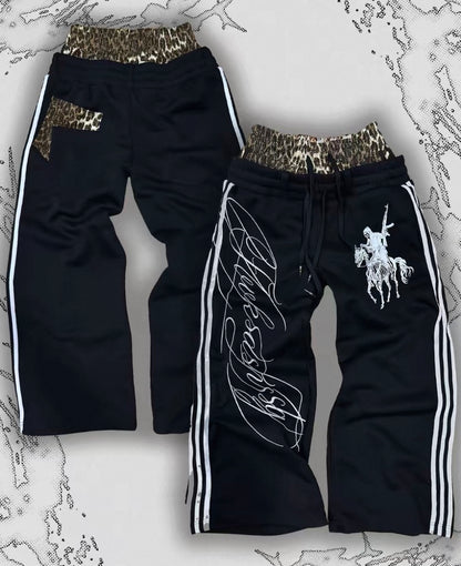 Double Waist Leopard Wide Sweatpants