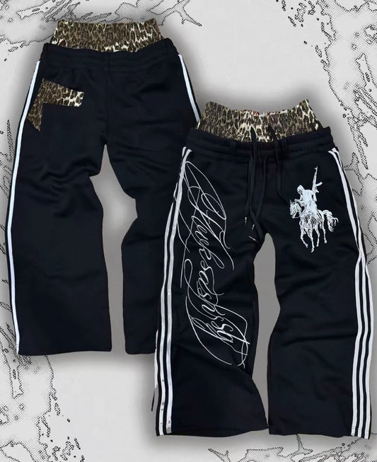 Double Waist Leopard Wide Sweatpants