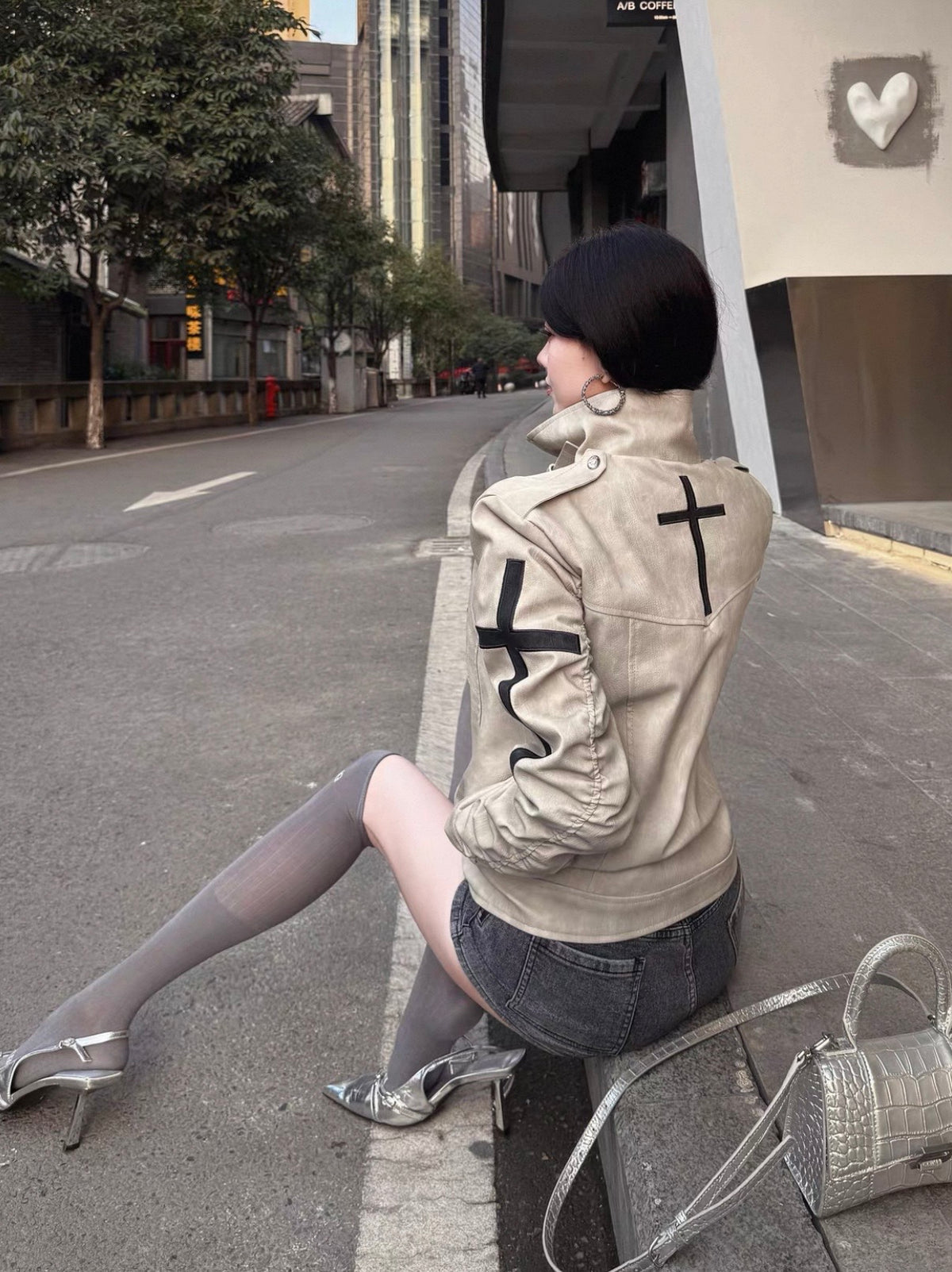 DETW ゴシッククロスバックル スリムレザージャケット SELFISH