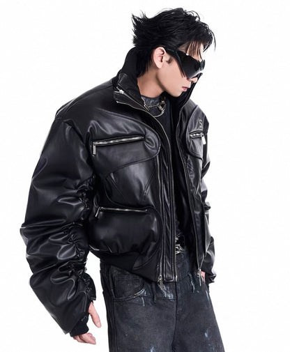 STARTEXCEEDEND PU Leather Bomber Jacket