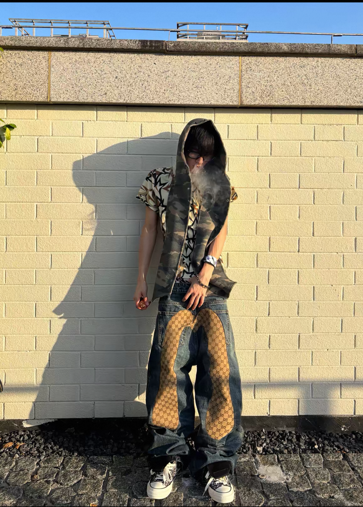 RYE CHASIN Mロゴ ヴィンテージウォッシュ ワイドストレートジーンズ SELFISH