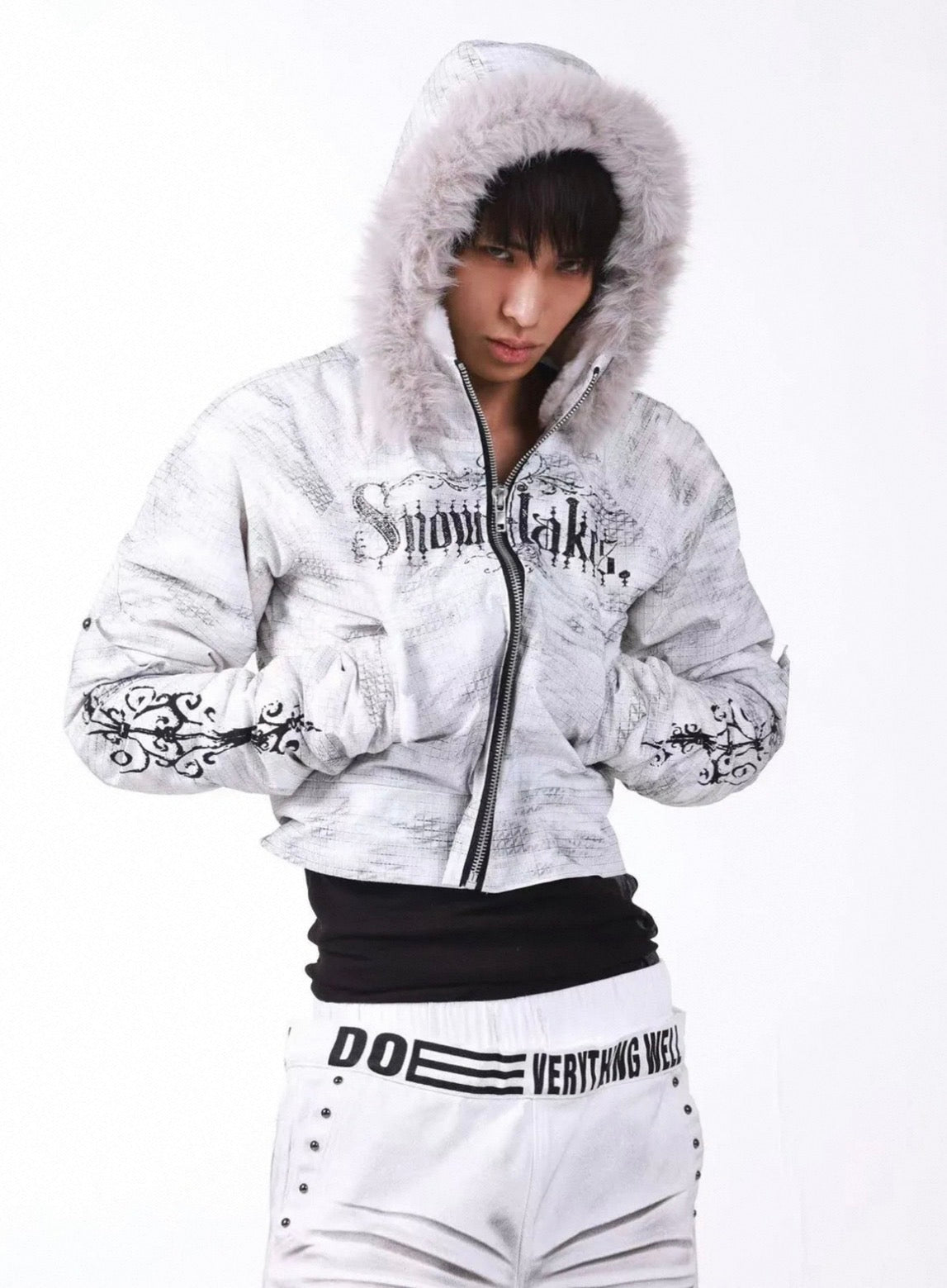 Washed Vintage Fur Collar Hooded Jacket
