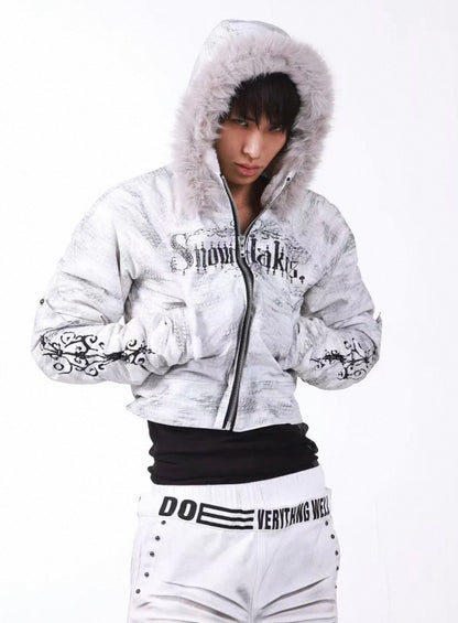 Washed Vintage Fur Collar Hooded Jacket