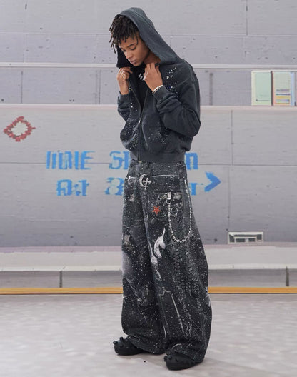 DND4DES Line Stone Print Distressed Denim Jeans