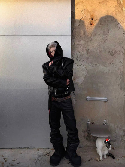 EODUP High Neck PU Leather Jacket