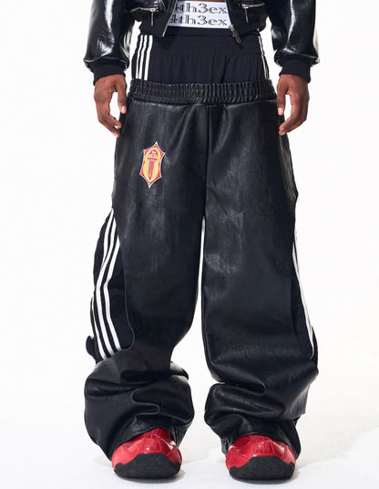 FOURTH3EX Double Waist PU Leather Pants