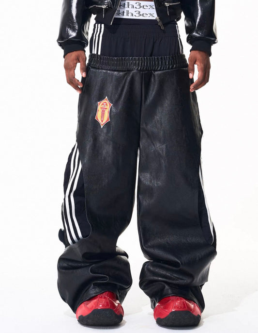 FOURTH3EX Double Waist PU Leather Pants
