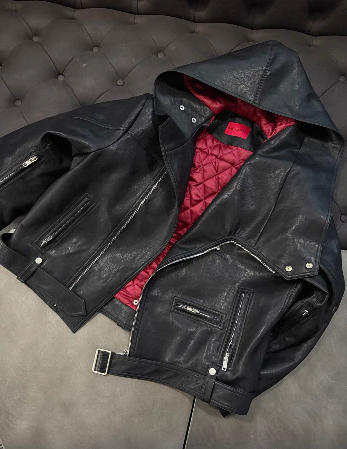 EODUP High Neck PU Leather Jacket