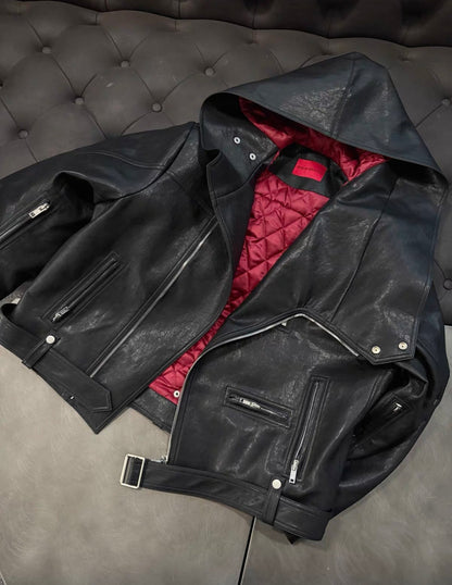 EODUP High Neck PU Leather Jacket