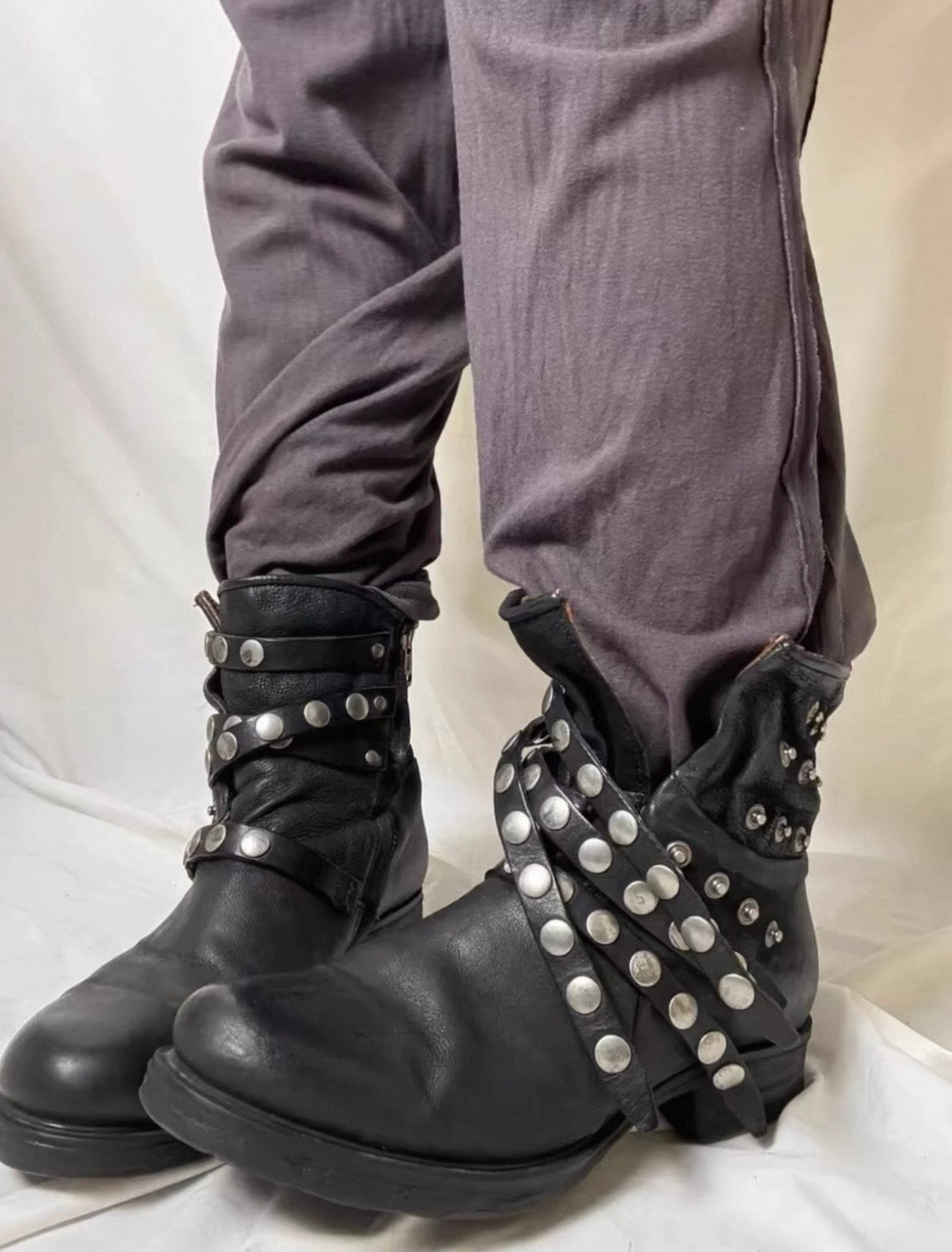 Vintage Studded Leather Engineer Boots