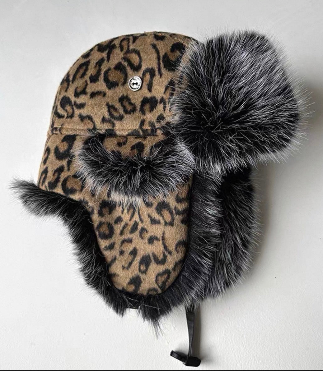 Winter Leopard-Print Trapper Hat