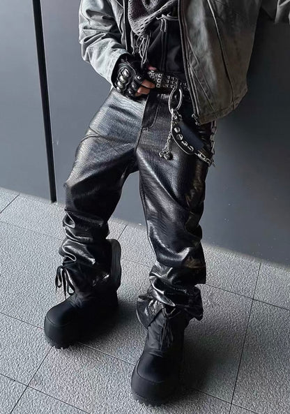 DARK FOG PU Leather Flare Pants