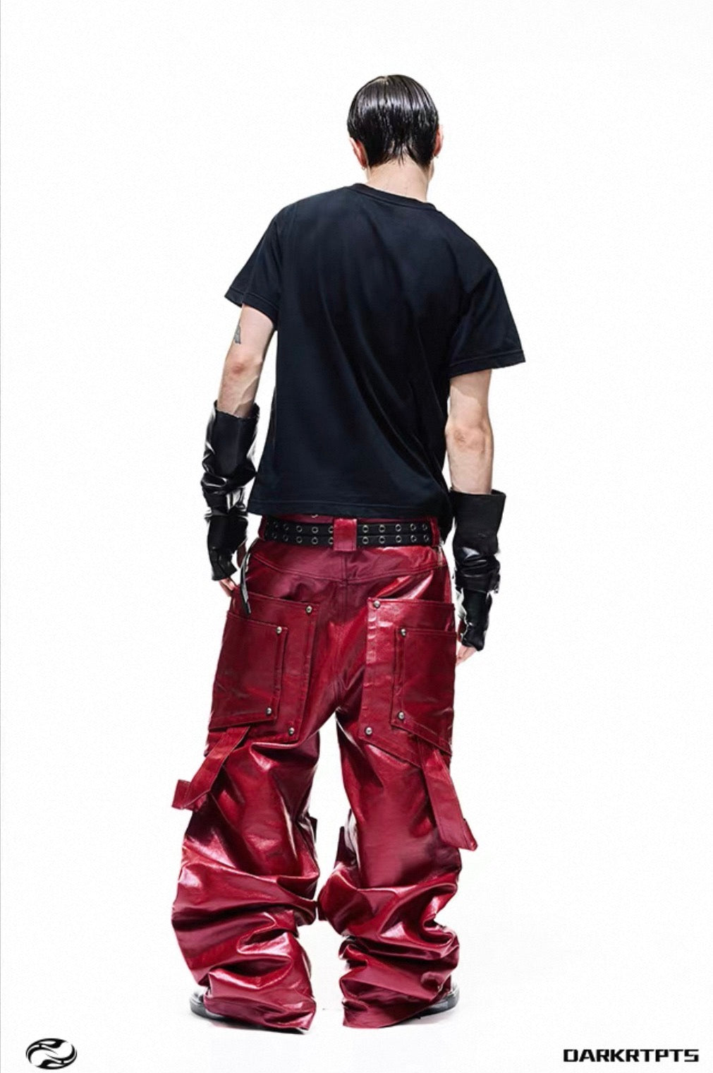 DARKRTPTS Red coated rivet pants