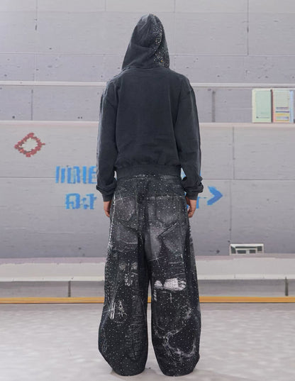 DND4DES Line Stone Print Distressed Denim Jeans