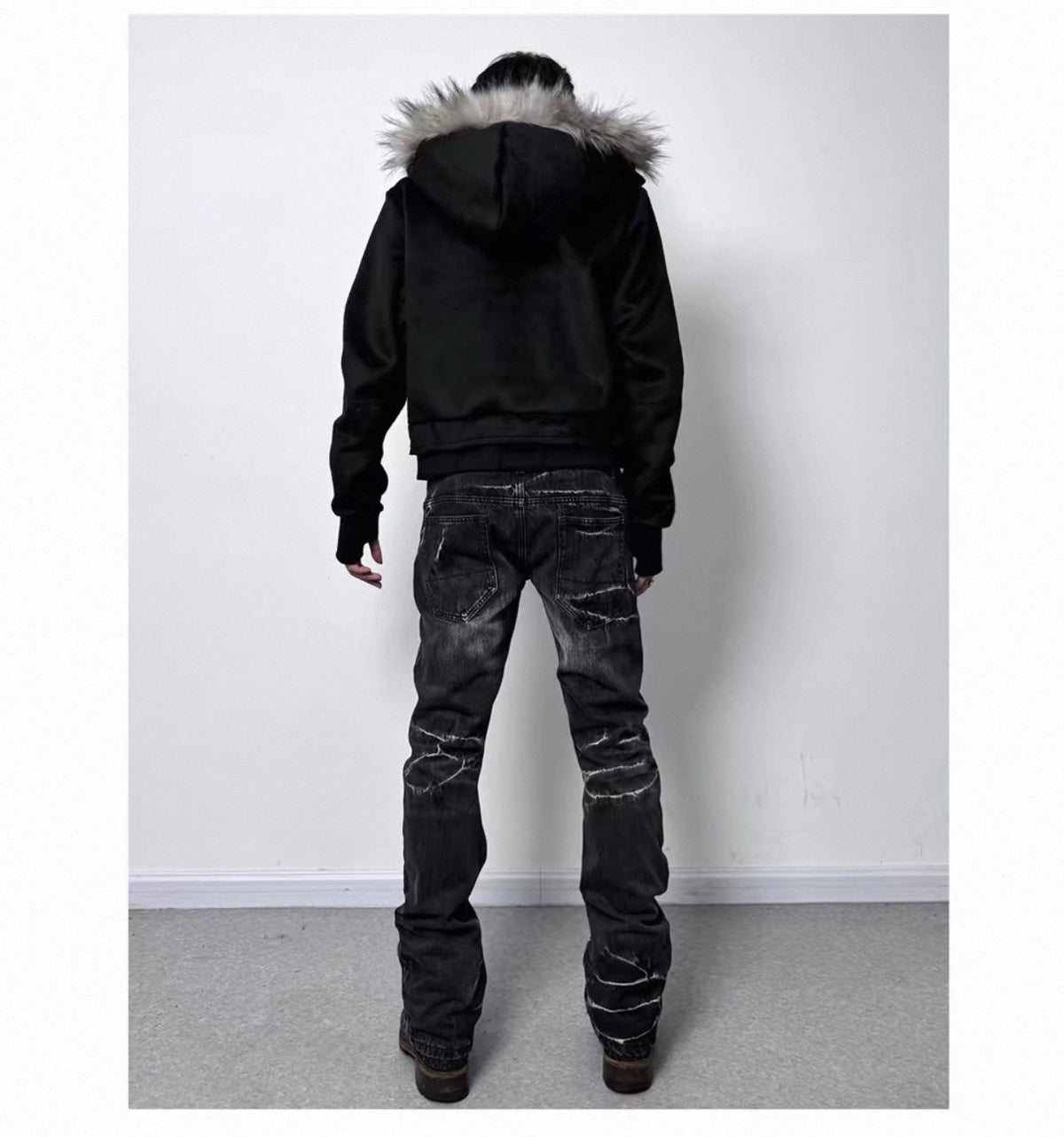 Cross Coffin Golden Raccoon Fur High Collar Hooded Fringe Jacket