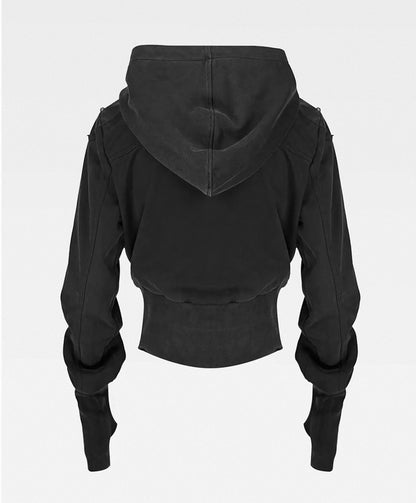 Washed Black Armor Multi-Pocket Zip Hoodie Jacket