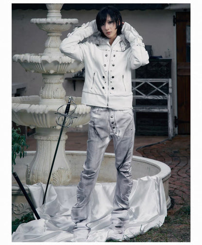 Cross Feather Napoleon Collar Suede-Touch Padded Jacket