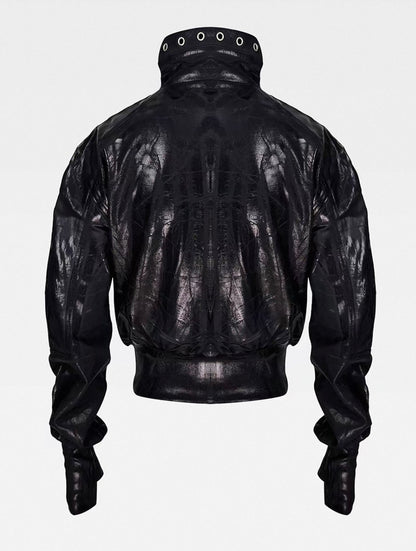 Metal Black Stand Collar Zipper Jacket