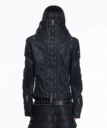 Asymmetric Split Stand Collar Leather Jacket