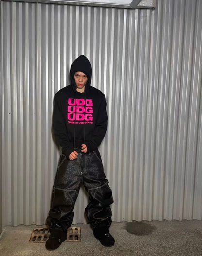 Pink UDG Logo Black Cropped Pullover Hoodie