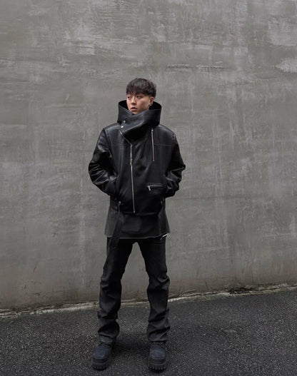 EODUP High Neck PU Leather Jacket