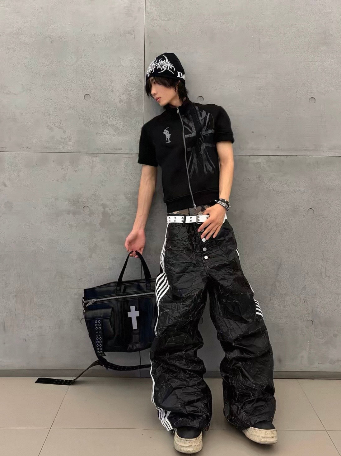99CLUB クラックレザー ワイドパンツ 5本ライン SELFISH