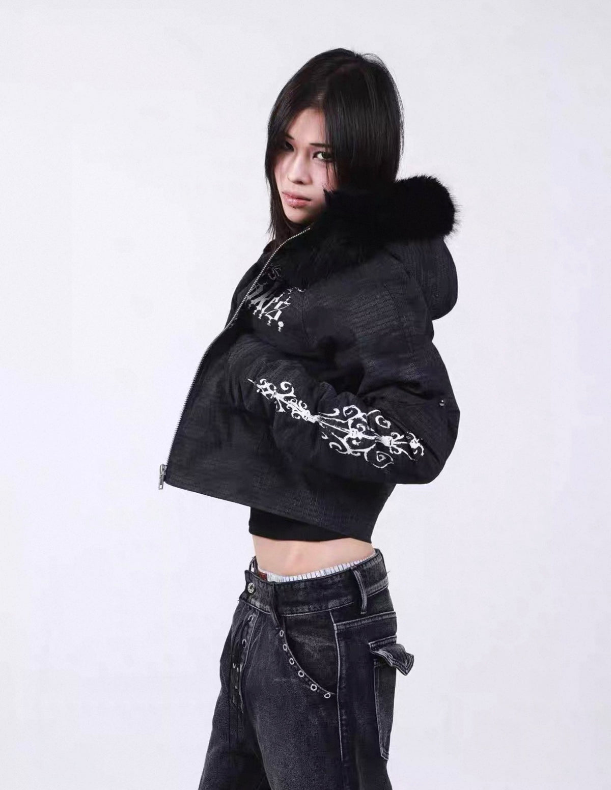 Washed Vintage Fur Collar Hooded Jacket