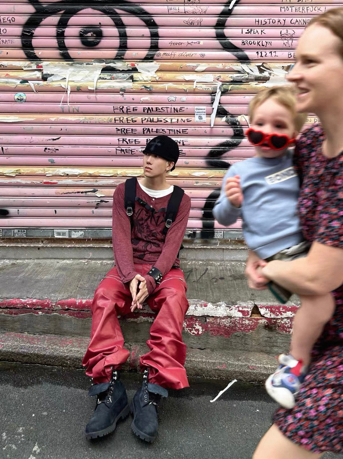 REVEL WAVE Red Lether Flare Pants