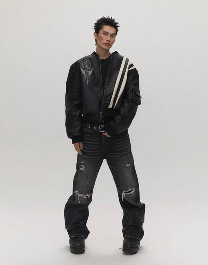 SGWCULT PU Leather Bomber Jacket