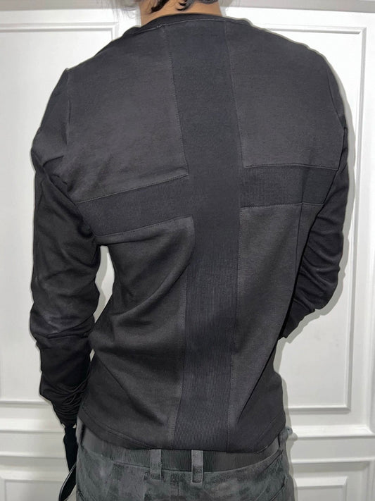 Cross Panel Fitted Long Sleeve T-Shirt