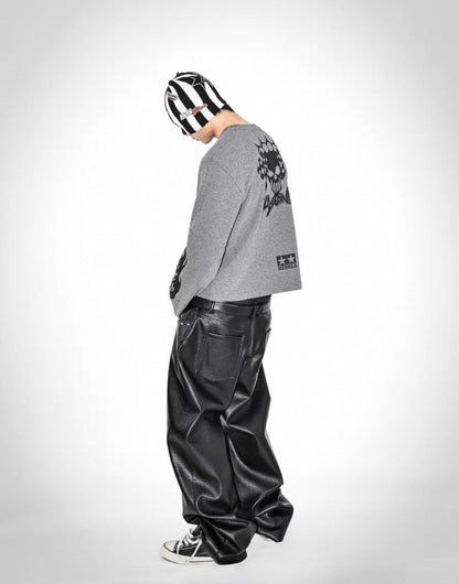 LOSECONTROLEDGE PU leather Wide Pants