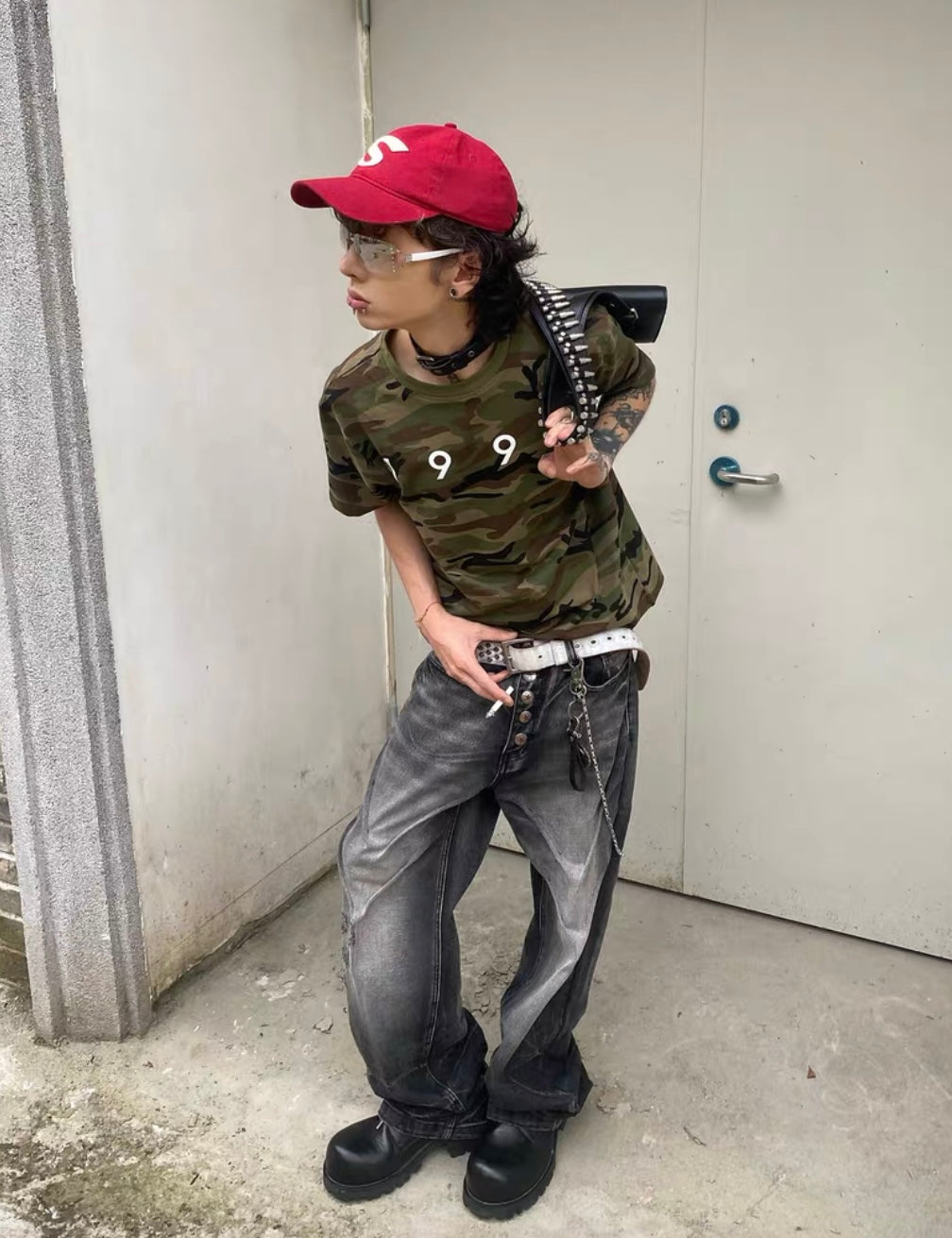 NO E MOSEN Washed Black Baggy Jeans