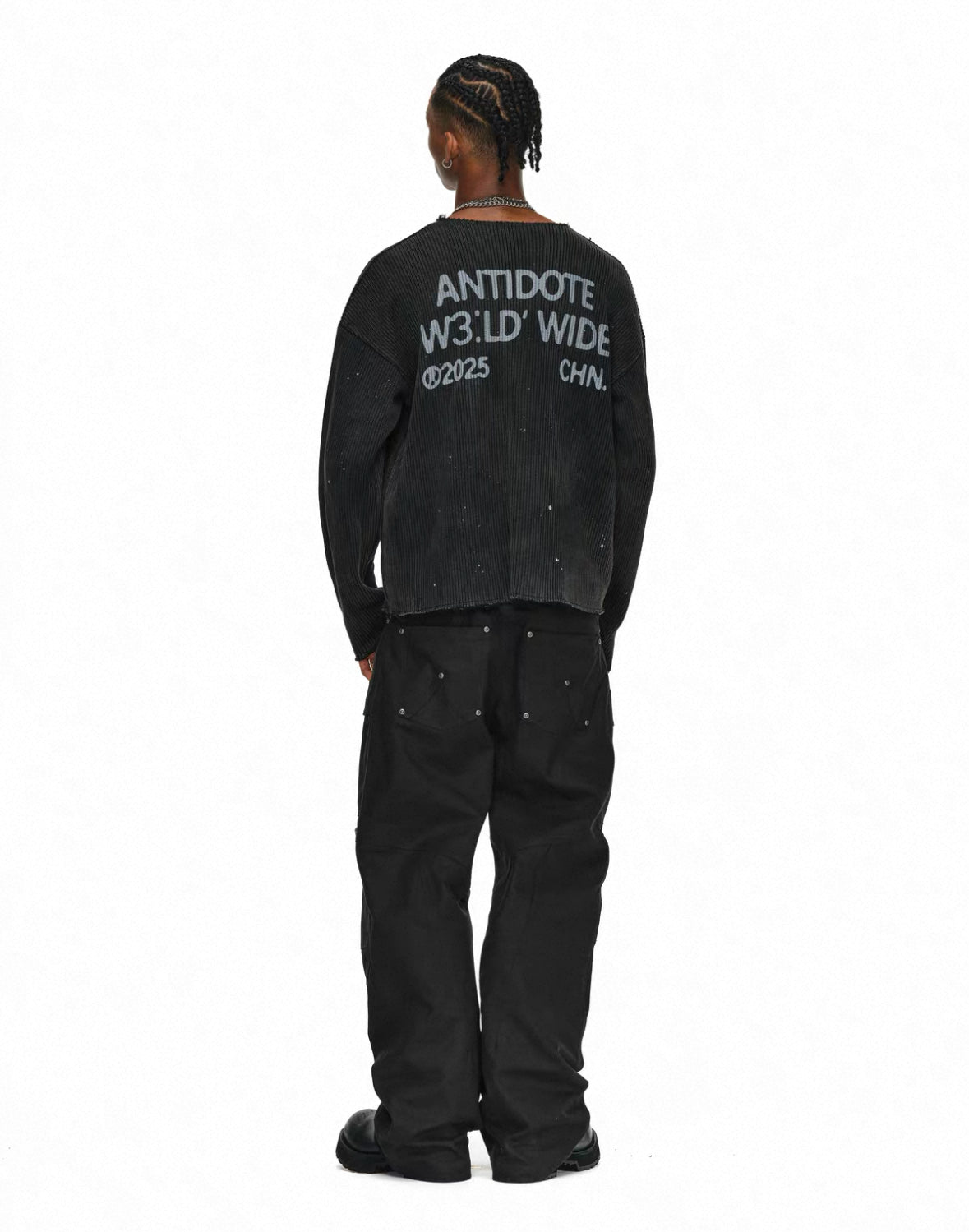 ANTIDOME Distressed Paint  Knit Sweater