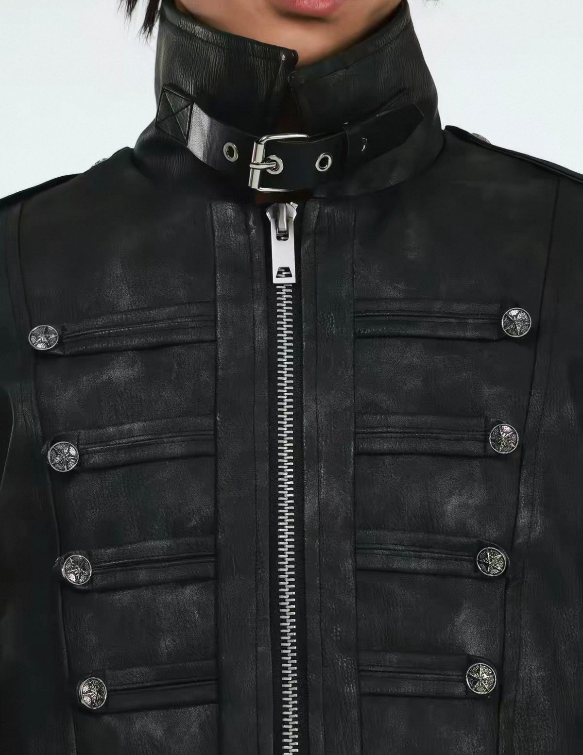 DETW ゴシッククロスバックル スリムレザージャケット SELFISH