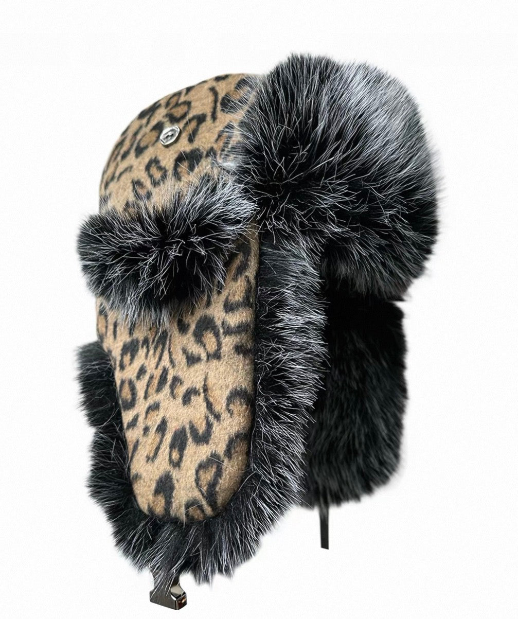Winter Leopard-Print Trapper Hat
