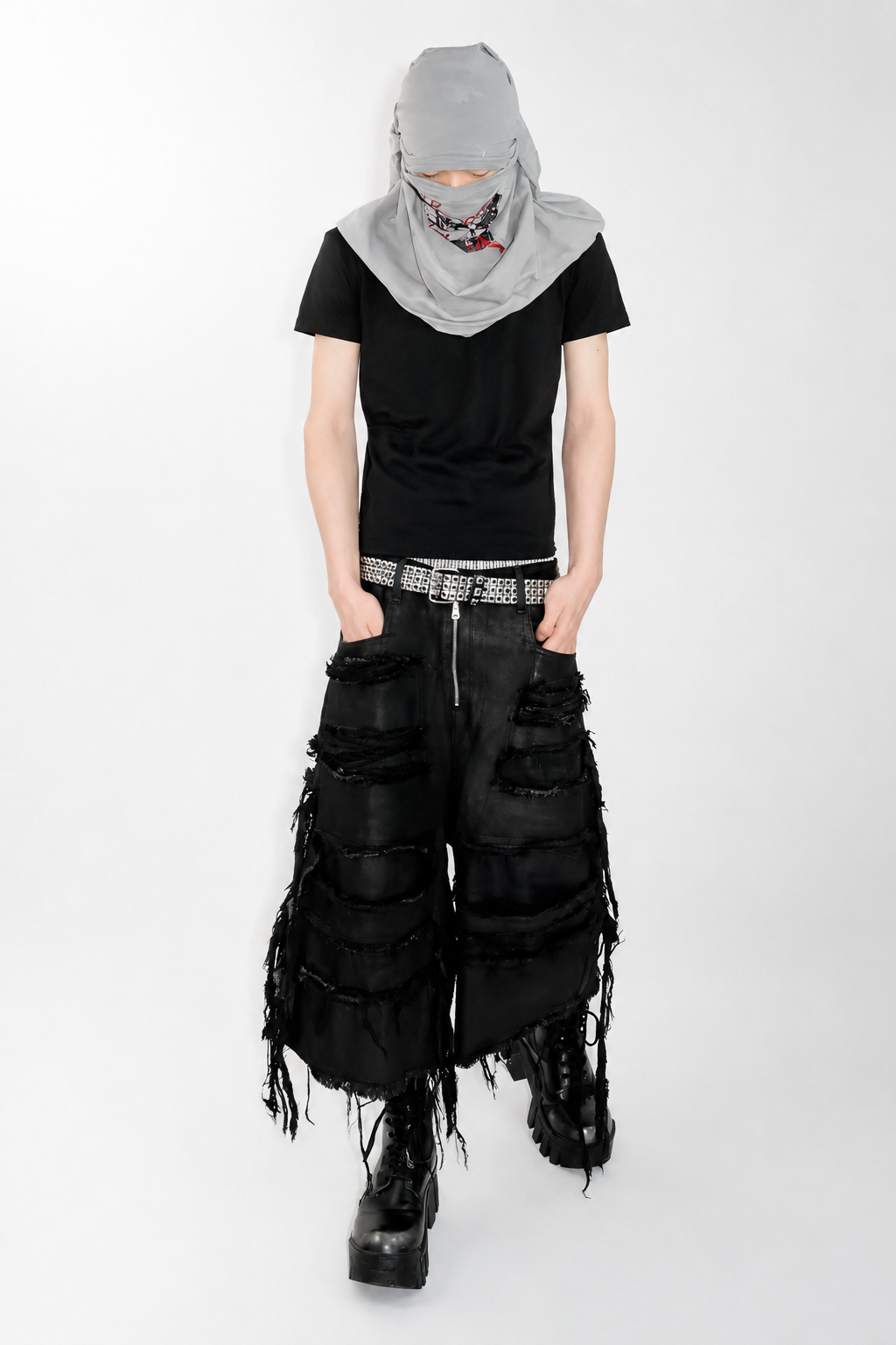 NASTYHUB Distressed Waxed Layered Denim Capri Shorts