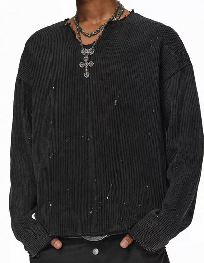 ANTIDOME Distressed Paint  Knit Sweater