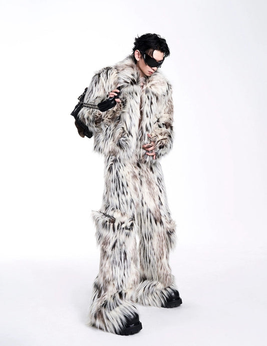 Leopard Faux Fur Jacket/Relaxed Pants Setup