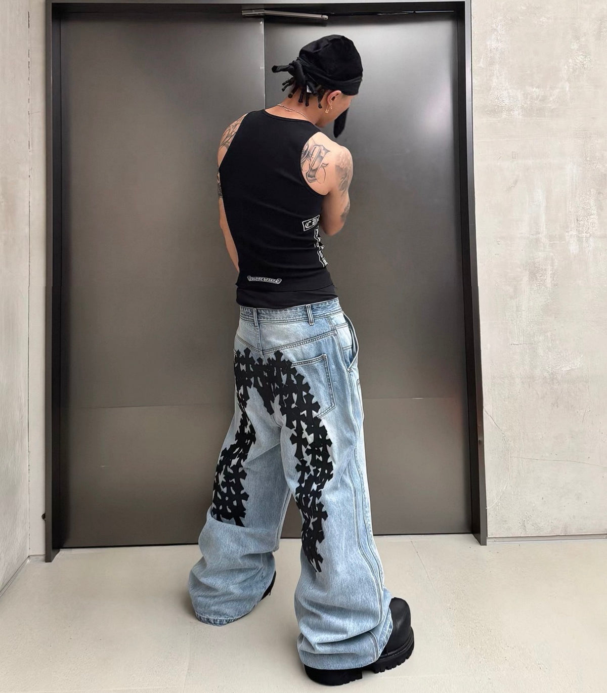RYE CHASIN クロスパッチ ヴィンテージウォッシュ ワイドジーンズ SELFISH
