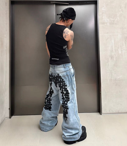 RYE CHASIN クロスパッチ ヴィンテージウォッシュ ワイドジーンズ SELFISH