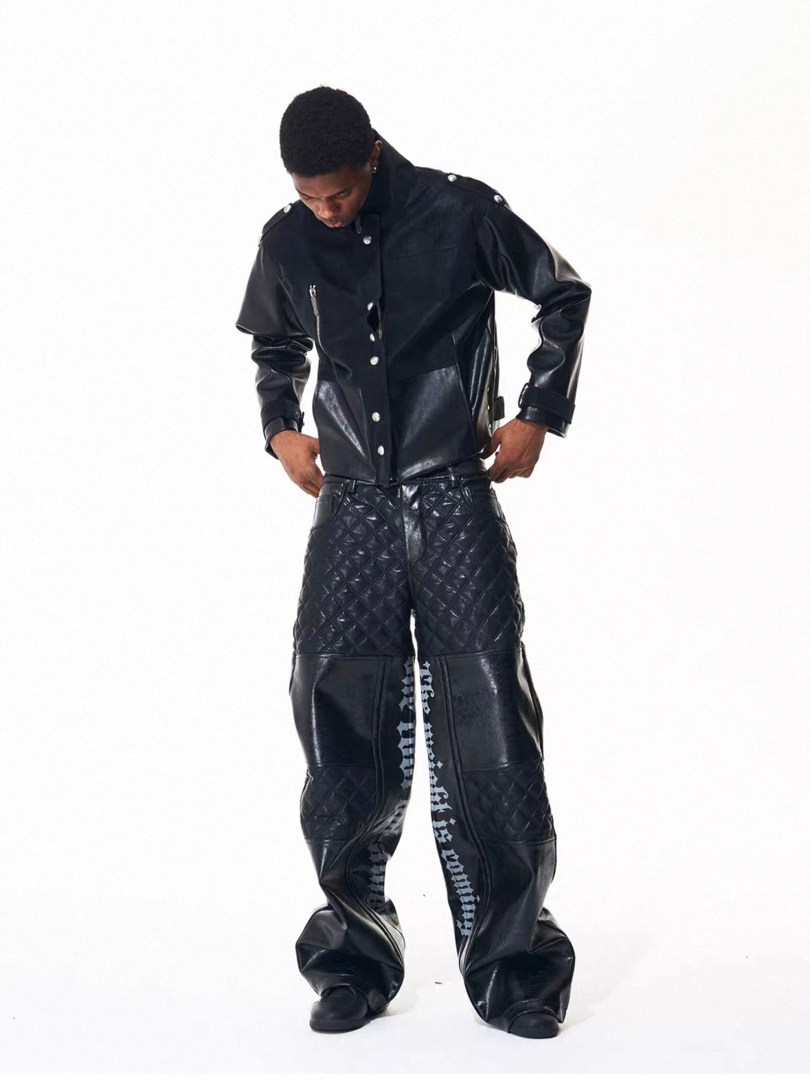 FOURTH3EX PU Leather Wide Pants