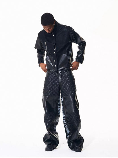 FOURTH3EX PU Leather Wide Pants