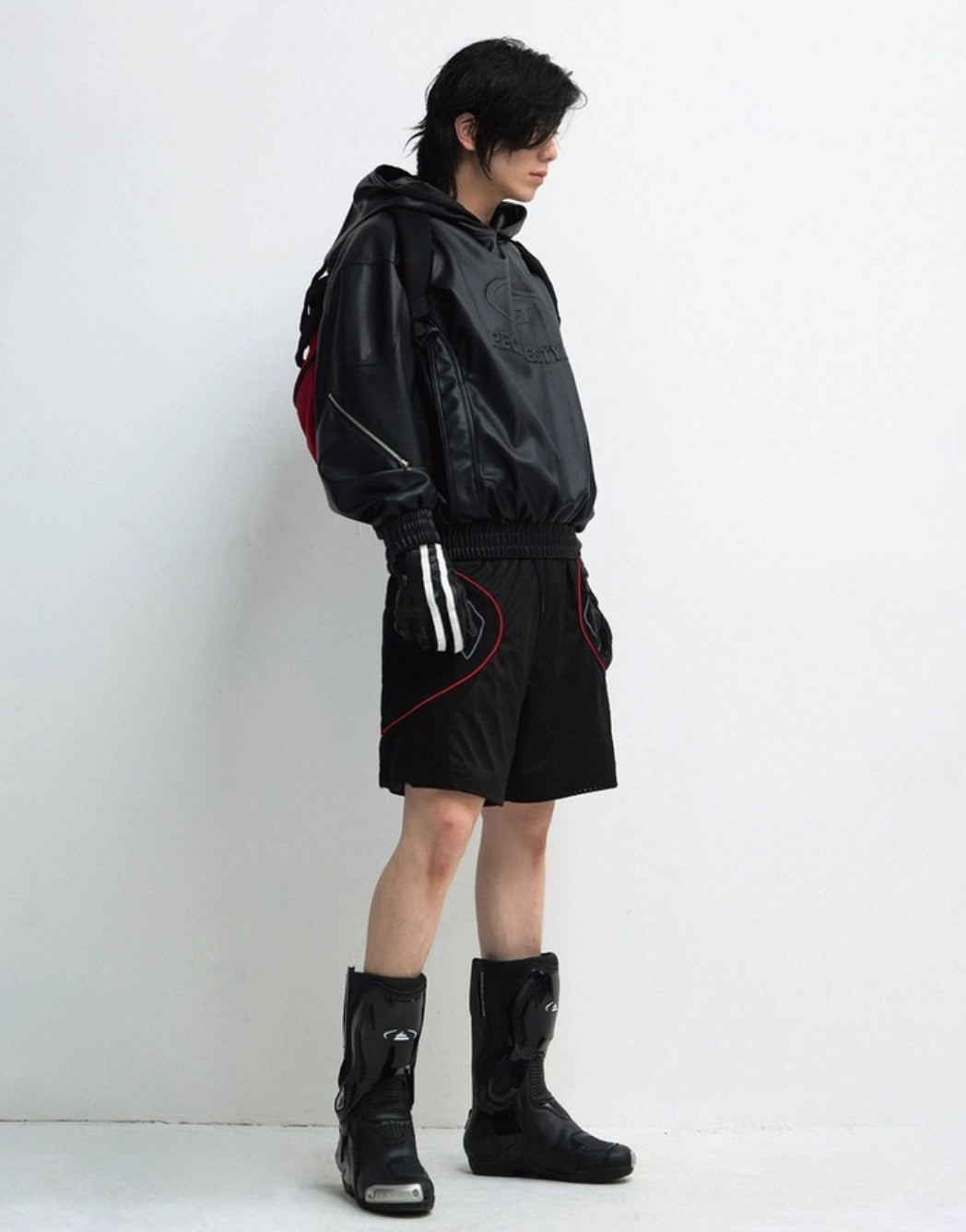 PERSONSOUL PU Leather Hoodie