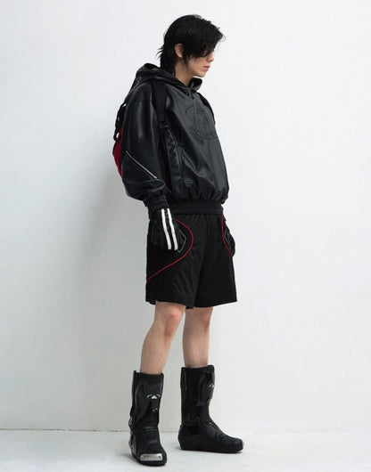 PERSONSOUL PU Leather Hoodie
