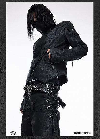 Asymmetric Split Stand Collar Leather Jacket